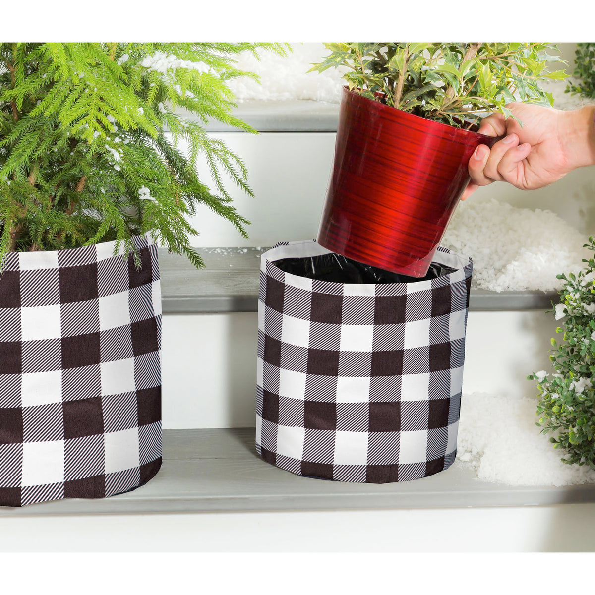 Buffalo Check Round Fabric Planters- Large — alternate view 2