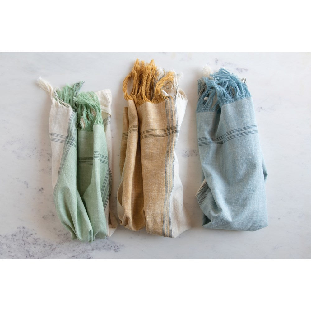 Cotton Tea Towels with Fringe, 3 Colors, Set of 3 — alternate view 3