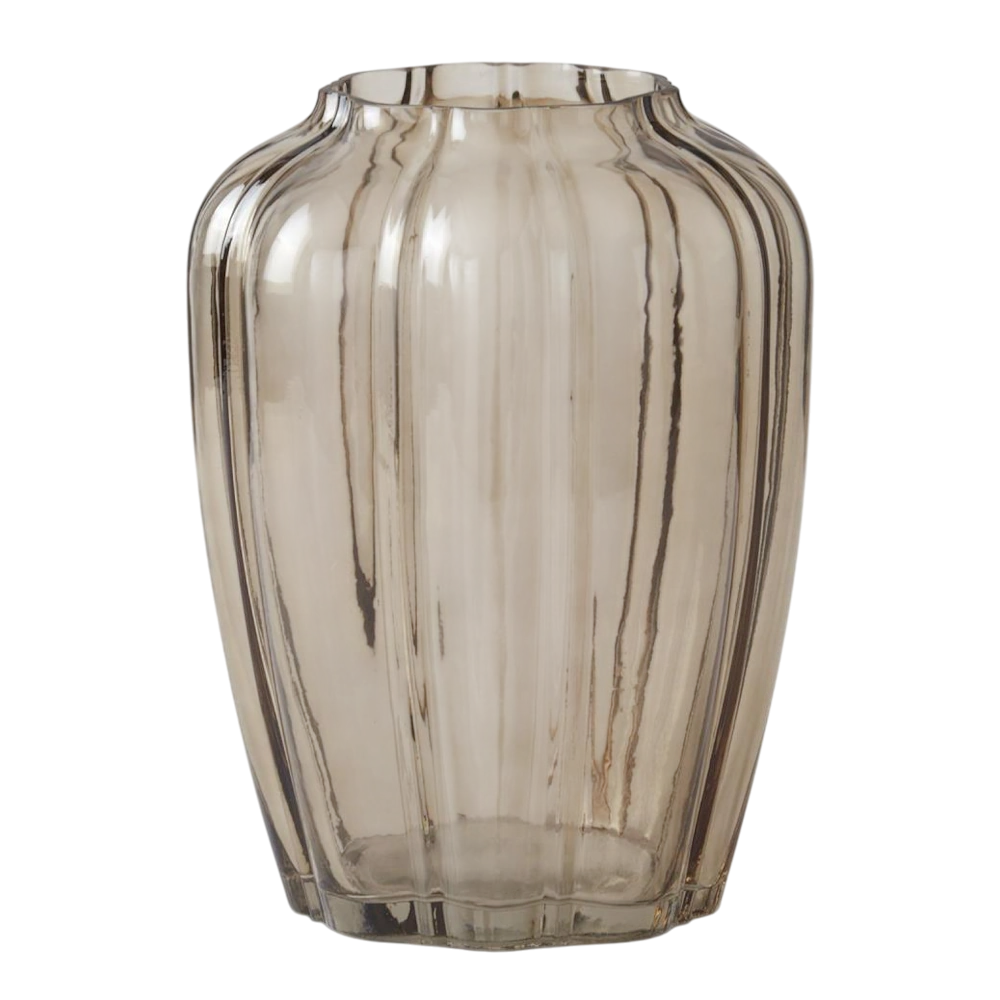 Scalloped Beige Line Pressed Glass Vases — alternate view 2