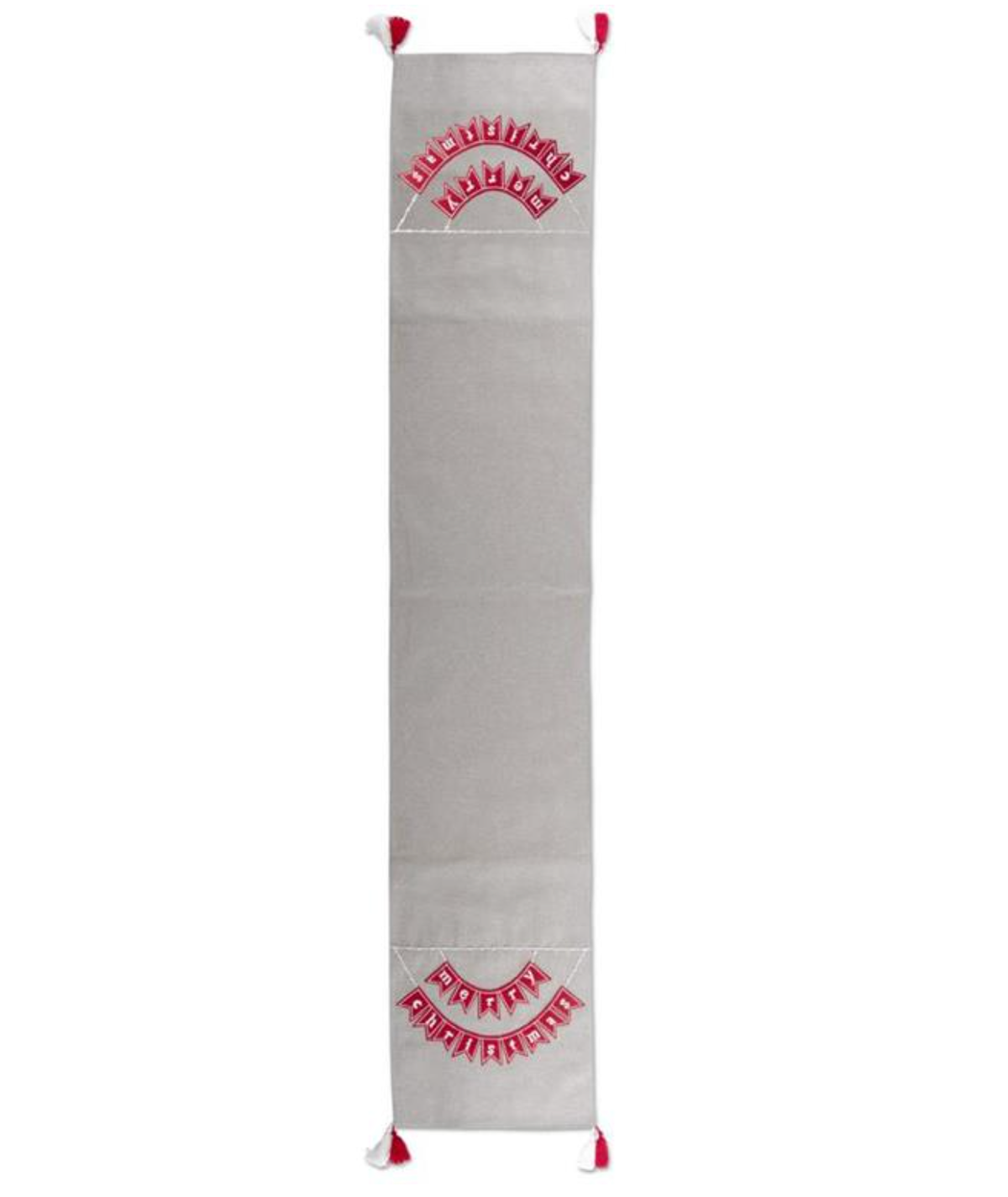 Gray Cotton Runner with Red Merry Christmas Banner & Tassles