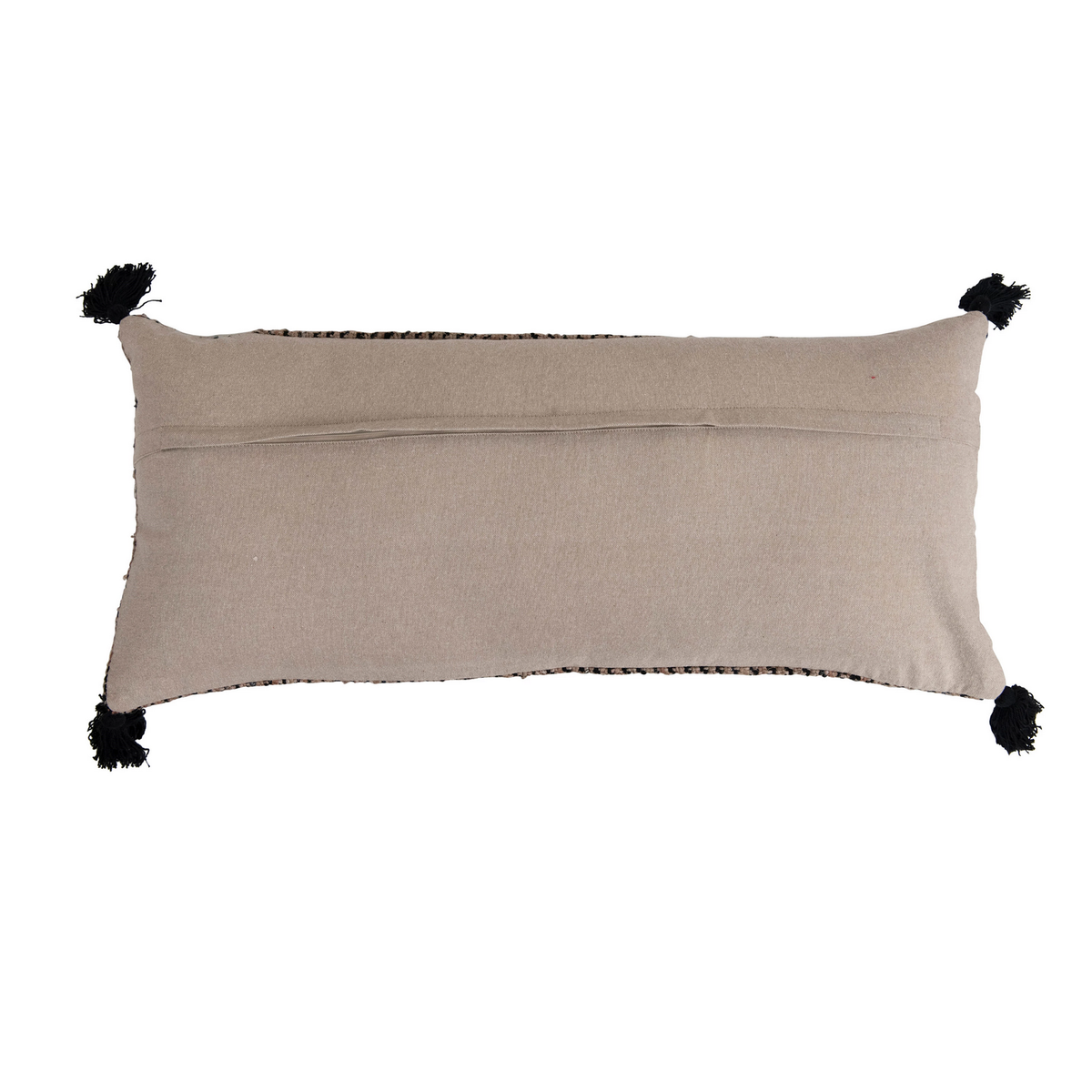 Woven Cotton Striped Lumbar Pillow with Chambray Back and Tassels — alternate view 2