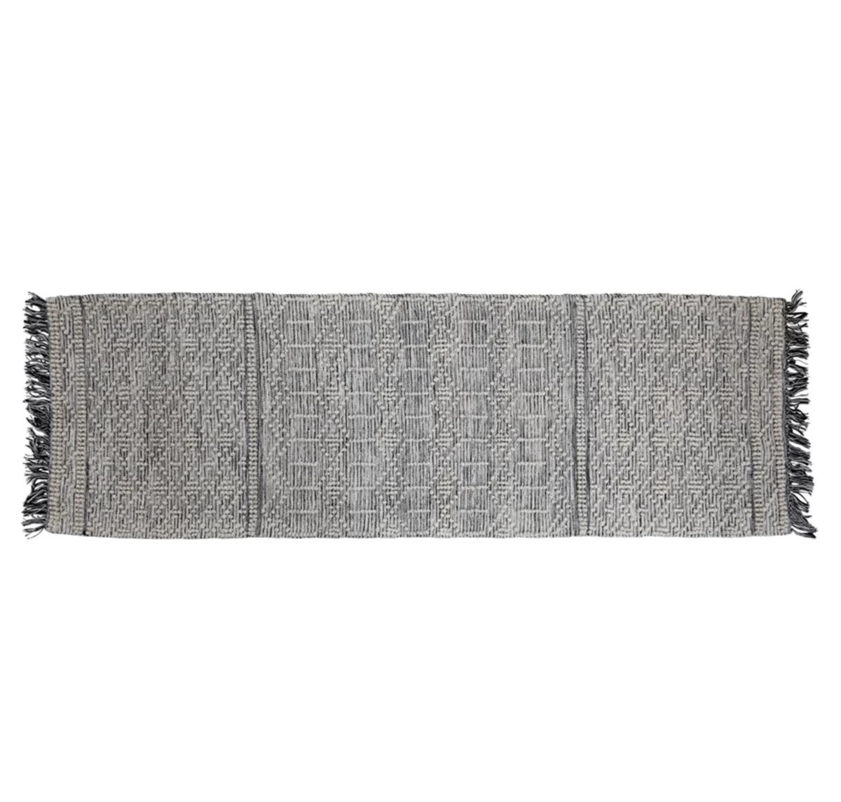 Cotton Blend Dhurrie Floor Runner with Pattern and Fringe