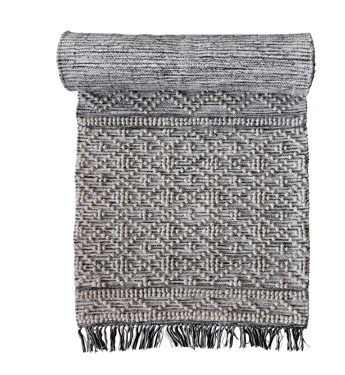 Cotton Blend Dhurrie Floor Runner with Pattern and Fringe — alternate view 2