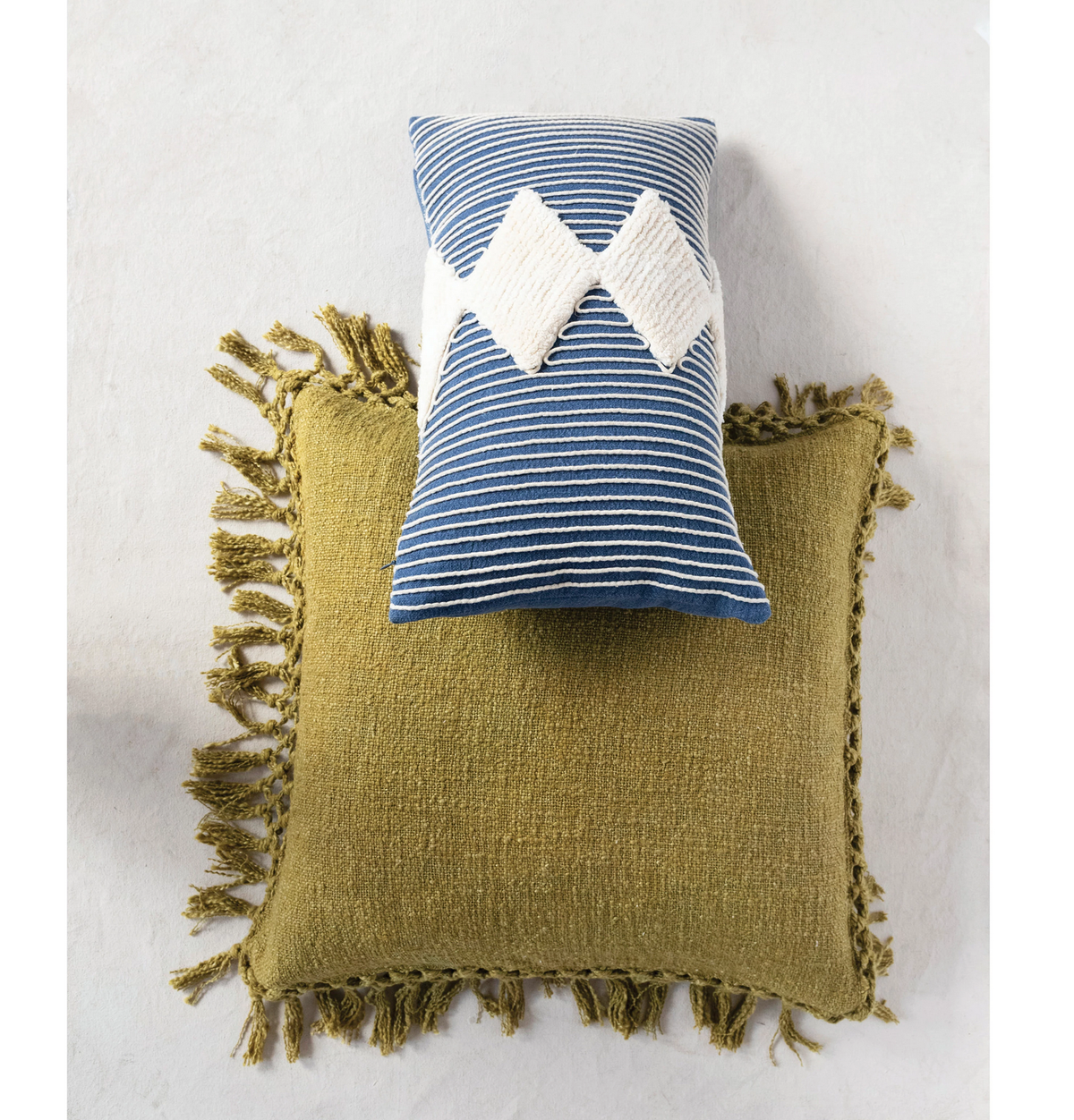 Cotton Slub Pillow with Crochet and Fringe-Marigold — alternate view 2