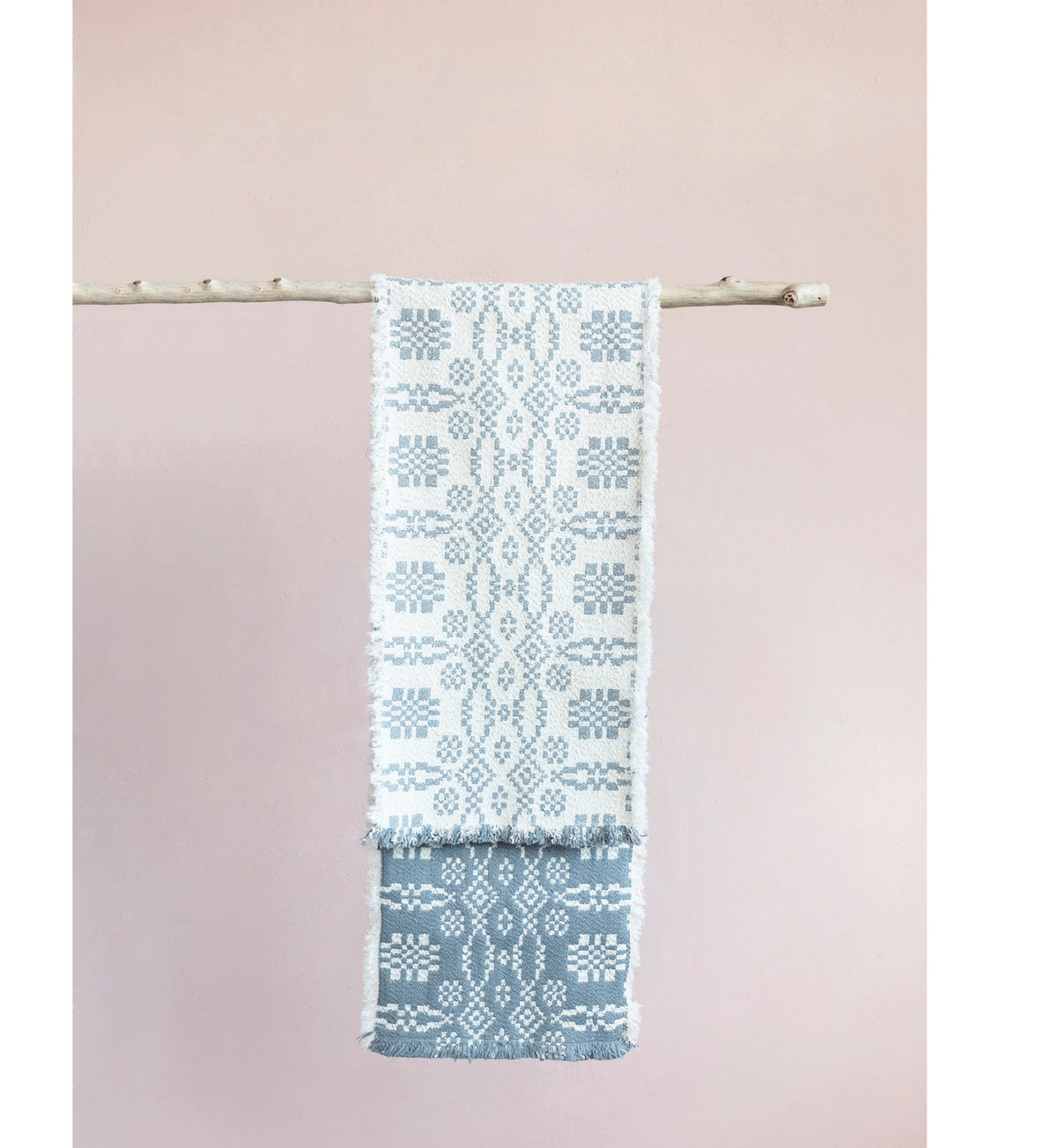 Woven Cotton Two-Sided Jacquard Table Runner with Frayed Edges — alternate view 2