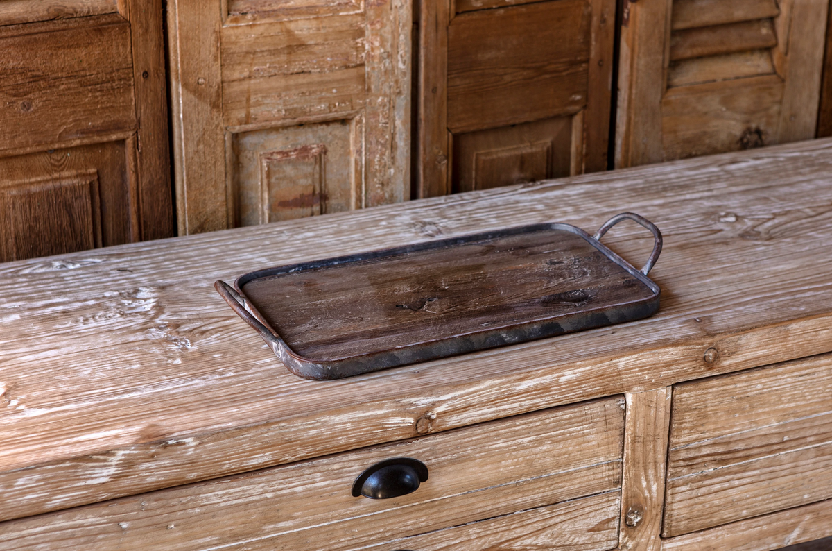 Wood And Metal Rectangular Tray