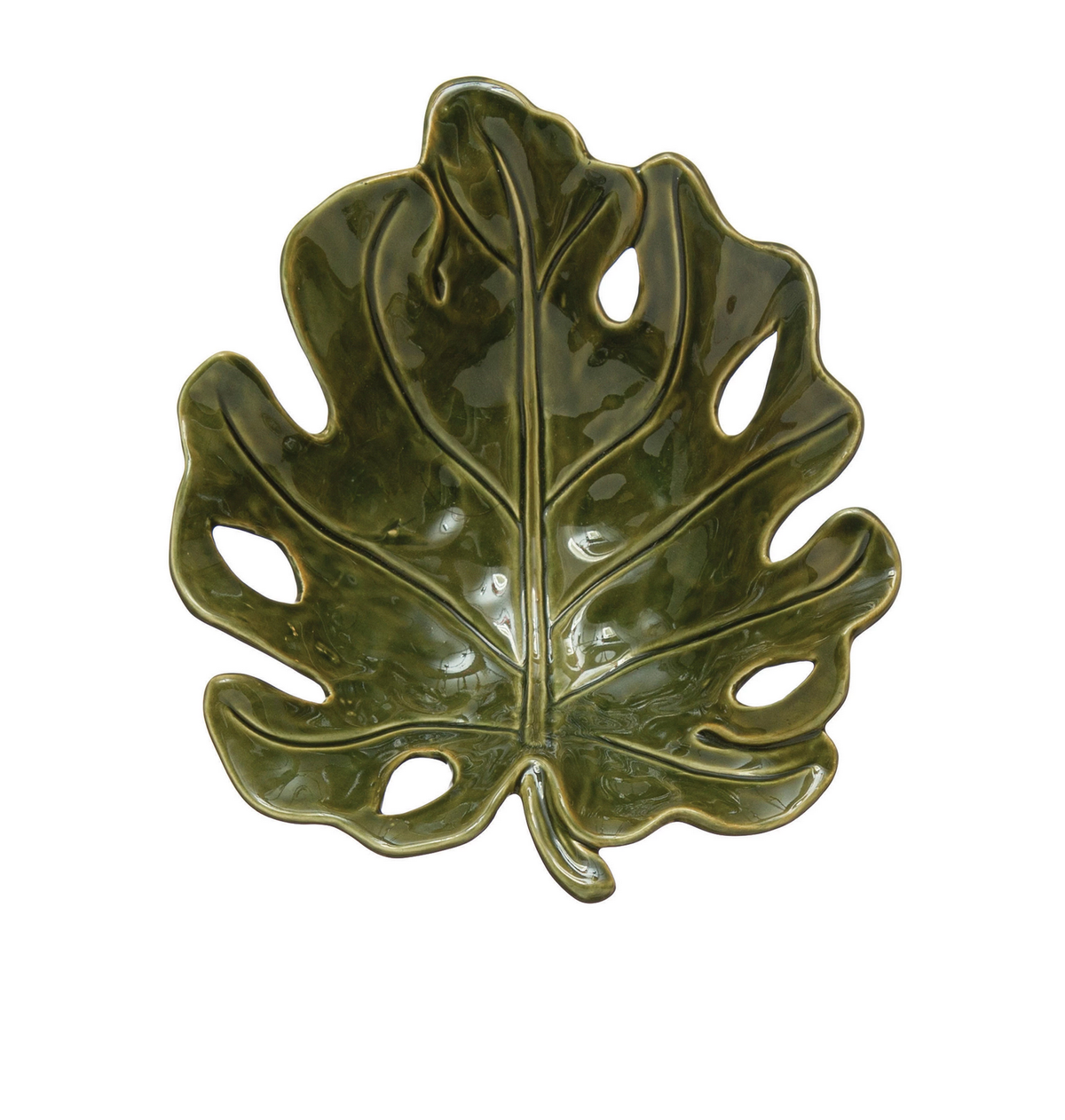 Stoneware Leaf Shaped Bowl, Reactive Glaze — alternate view 2