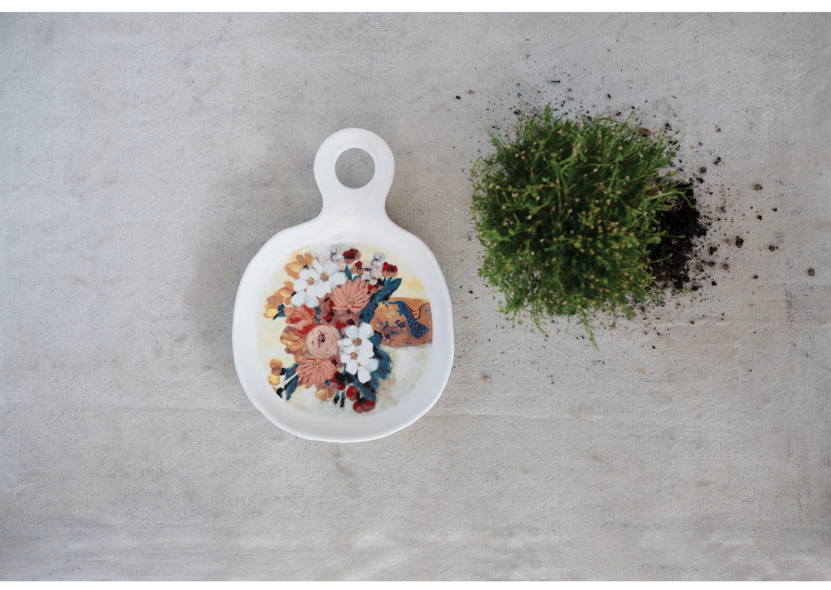 Stoneware Spoon Rest with Flowers in Vase — alternate view 2