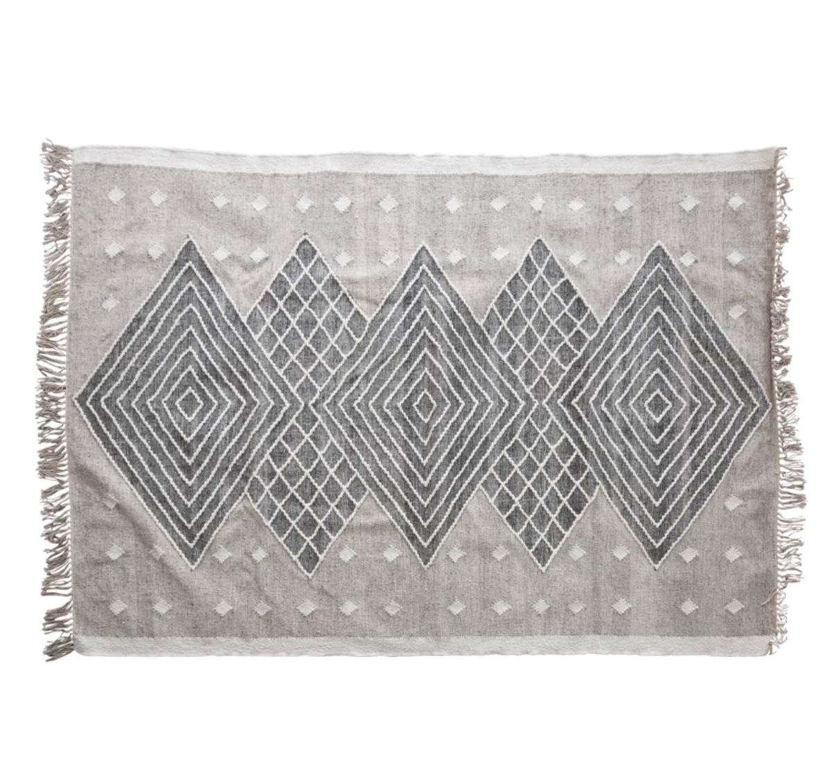 Woven Wool and Cotton Kilim Rug with Fringe