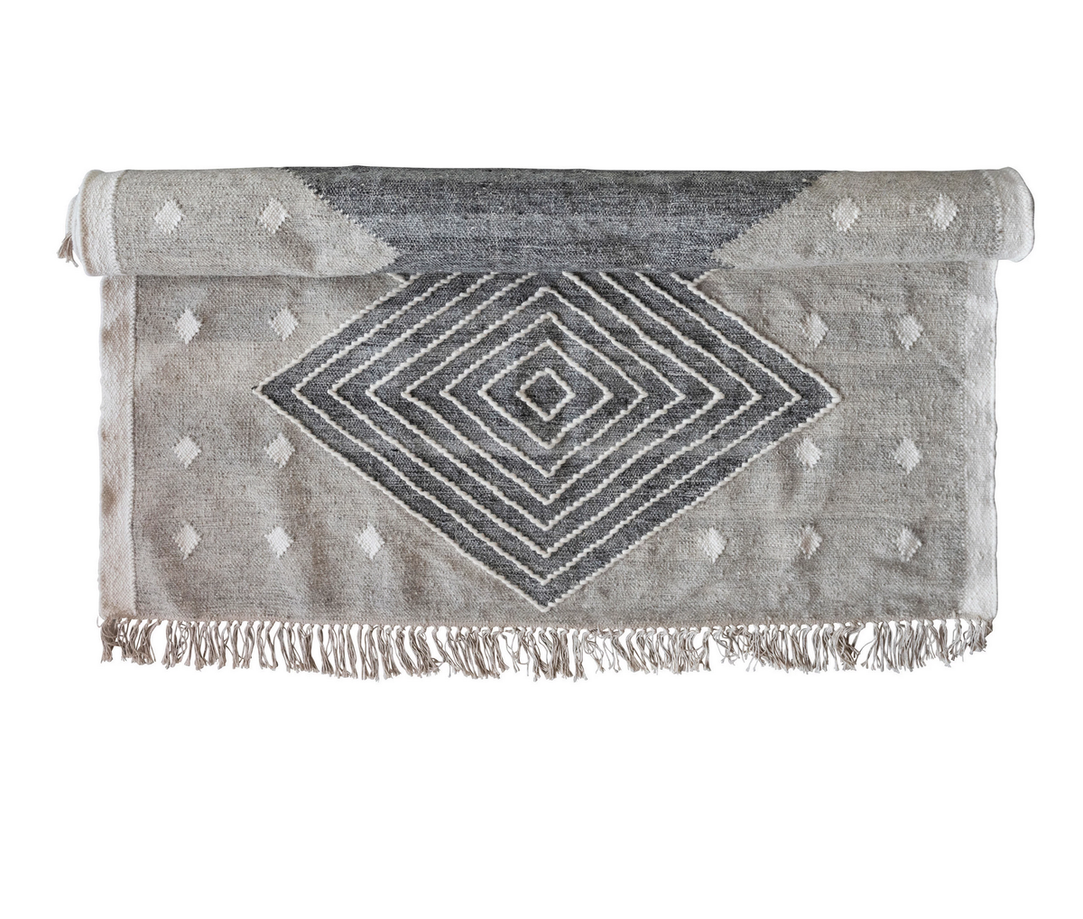 Woven Wool and Cotton Kilim Rug with Fringe — alternate view 2