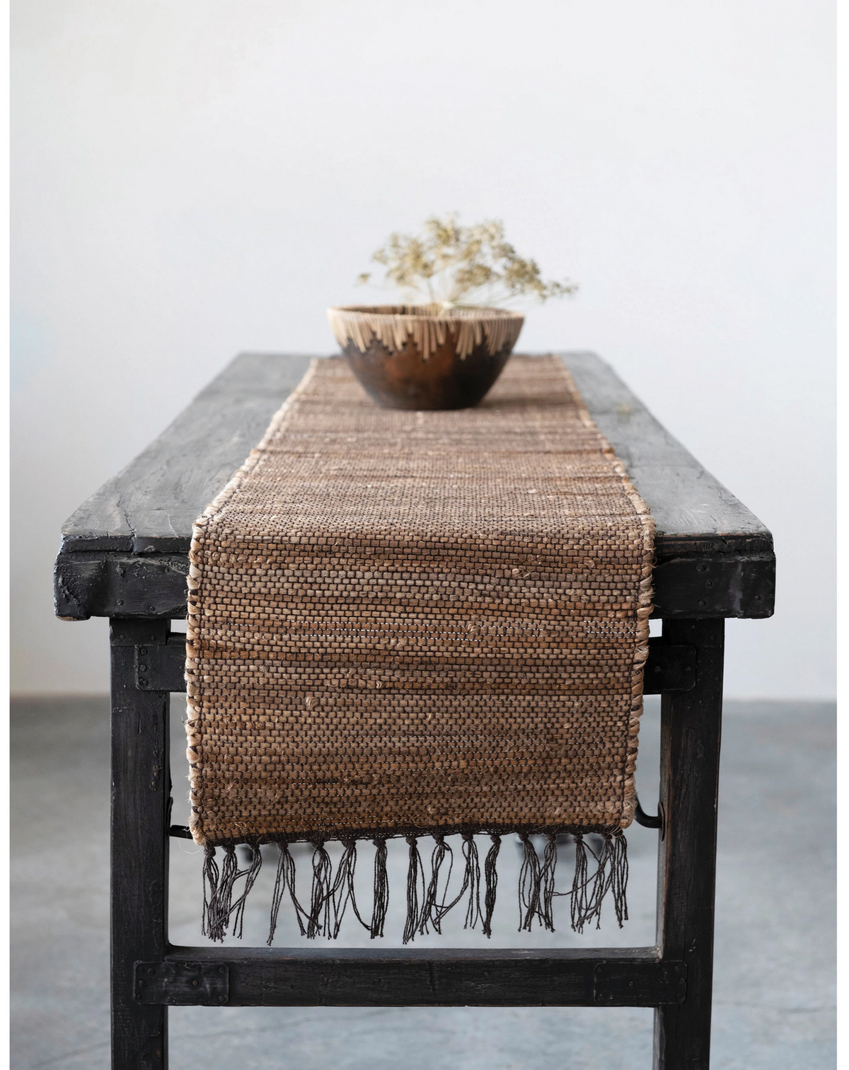 Woven Jute and Cotton Table Runner with Fringe — alternate view 2