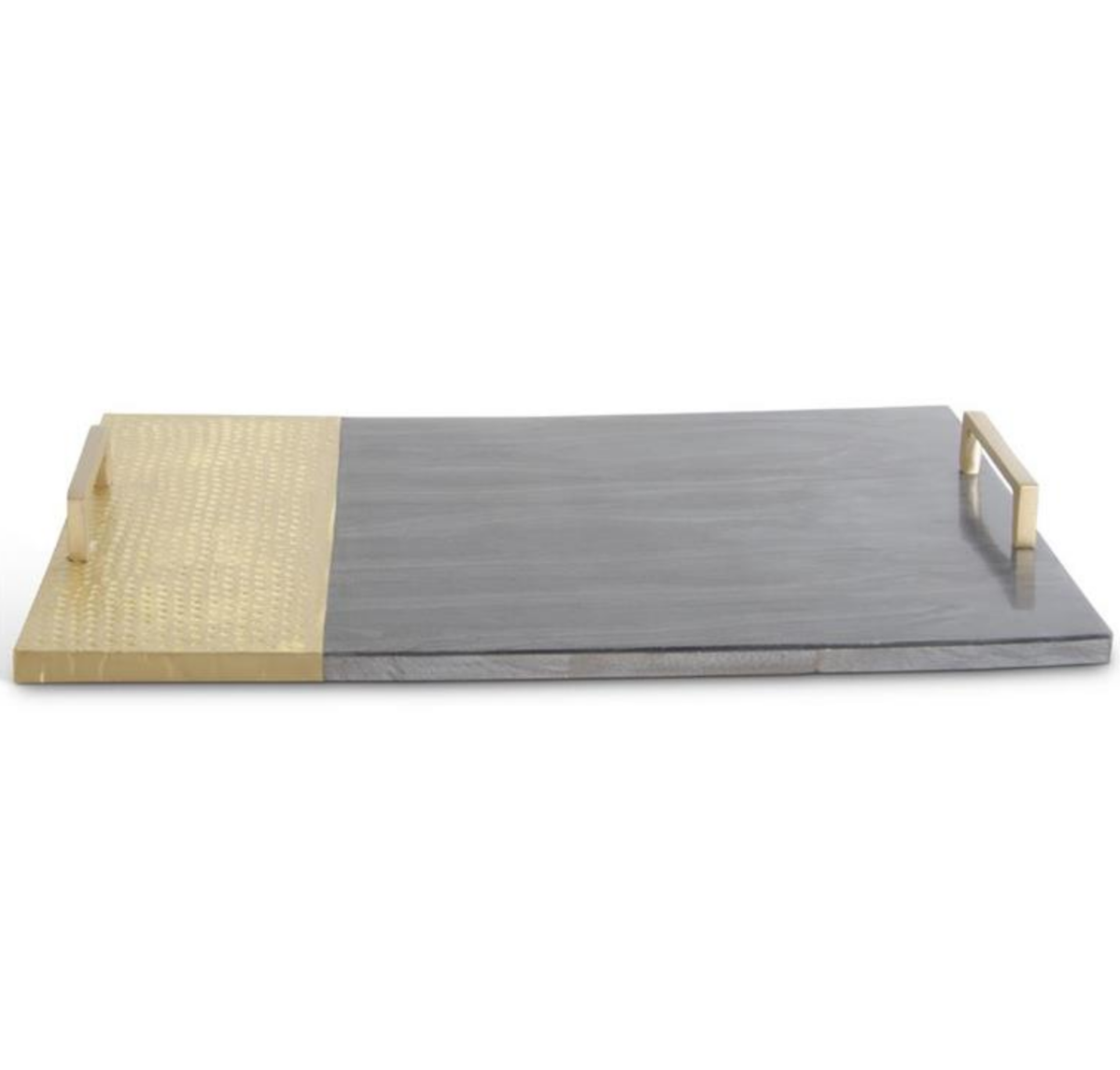 Gray Marbled Resin & Textured Brass Serving Tray — alternate view 2