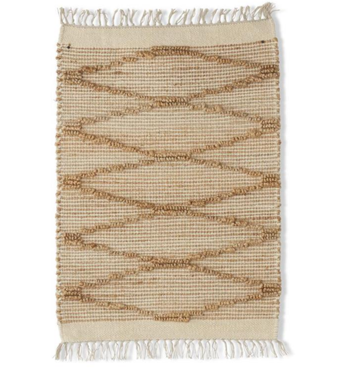 Tan Cotton & Jute Diamond Shuttle Handwoven Rug