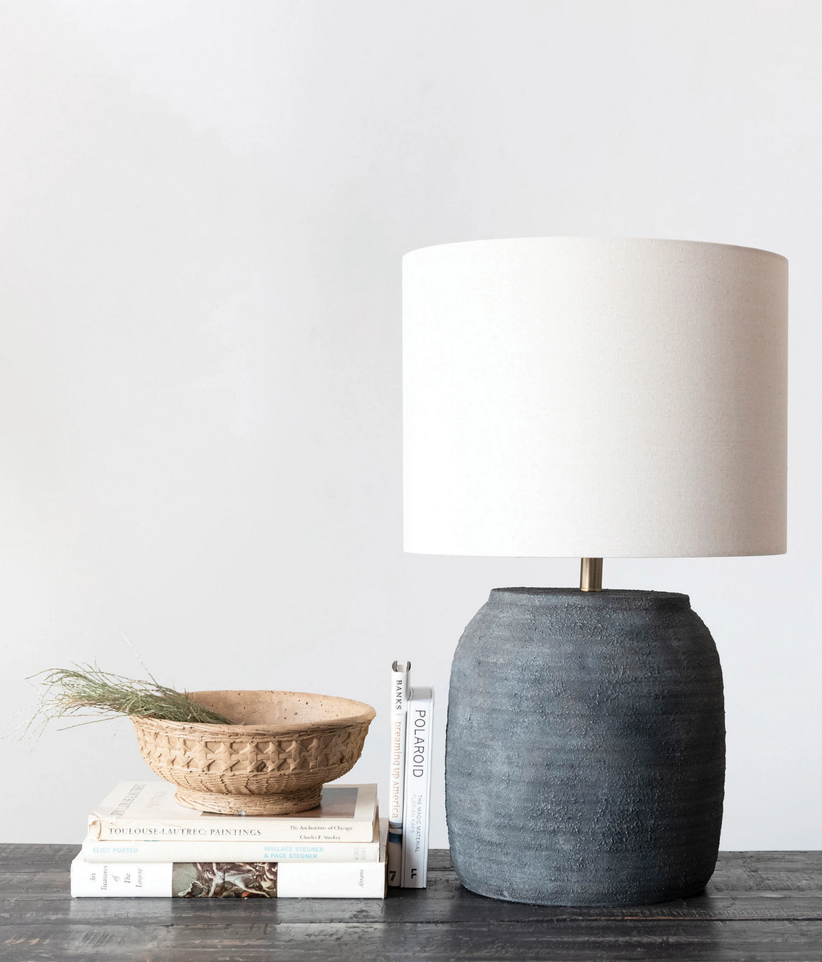 Textured Terra-cotta Table Lamp with White Fabric Shade — alternate view 2