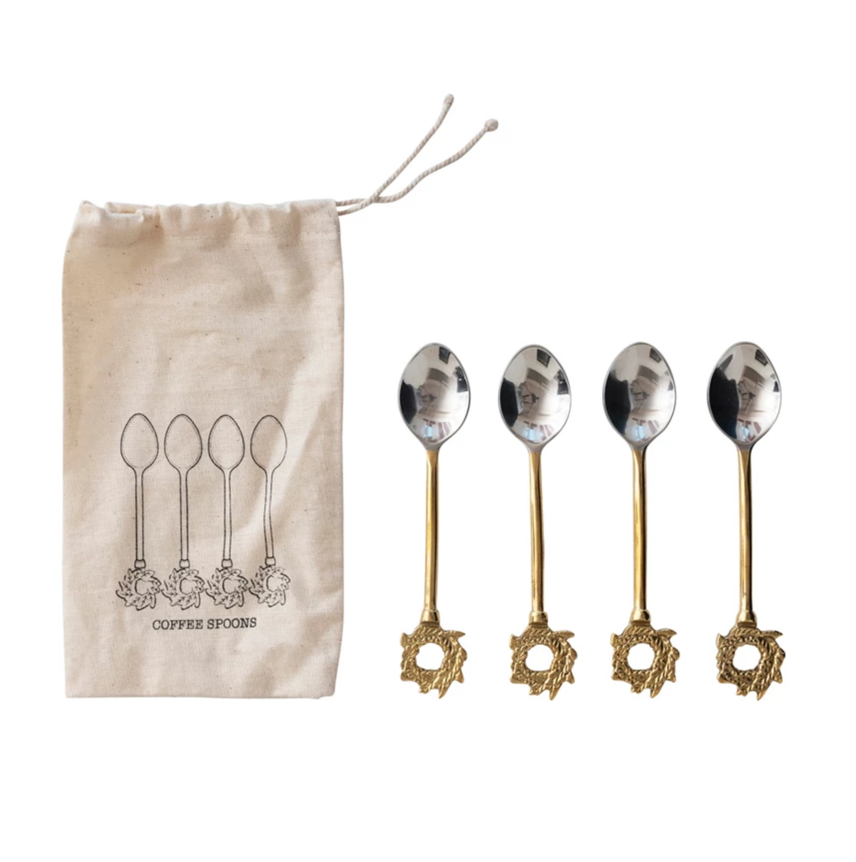 Stainless Steel and Brass Spoons- Wreath