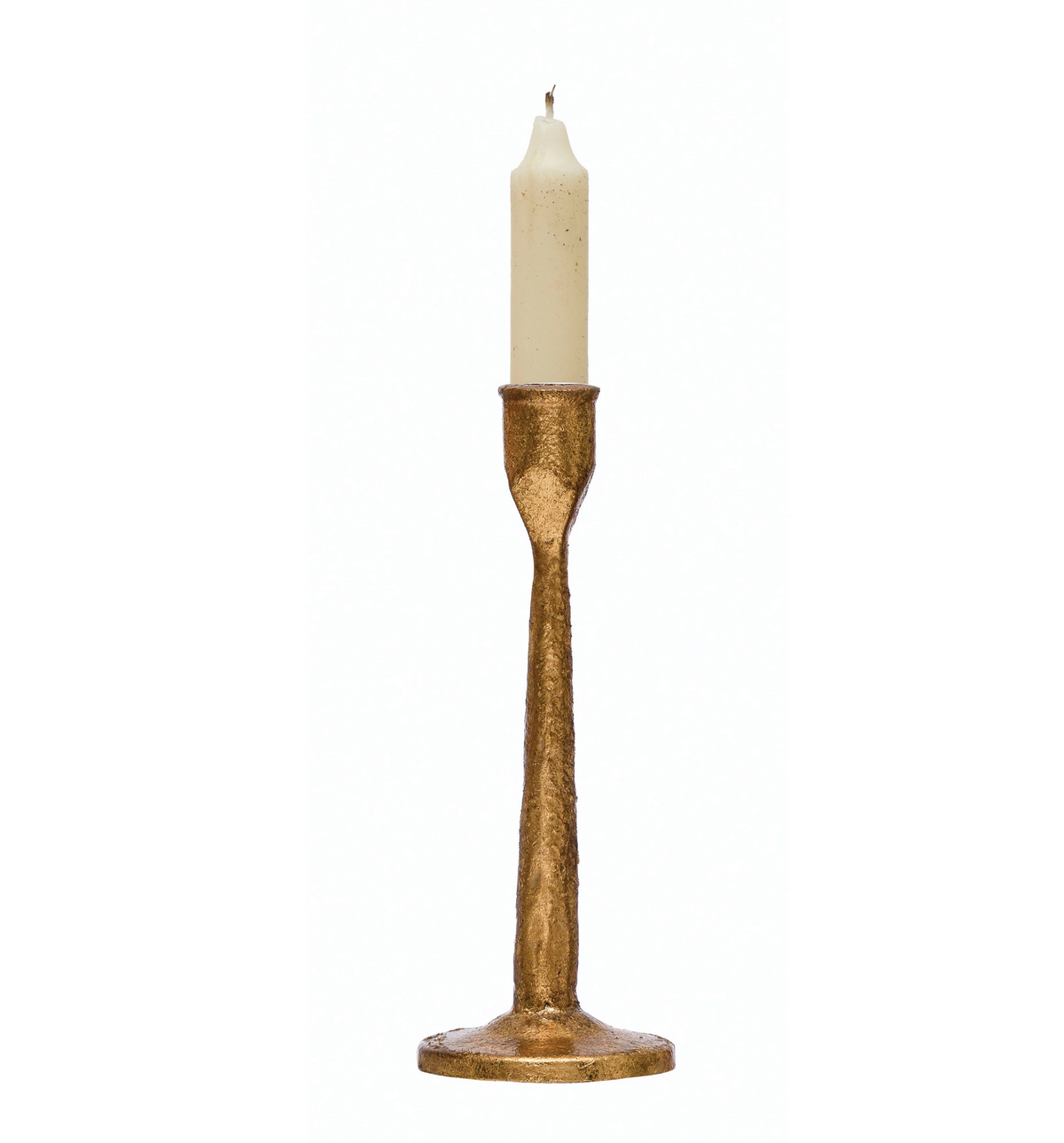 3" Round x 8-1/4"H Cast Iron Taper Holder, Gold Finish — alternate view 2