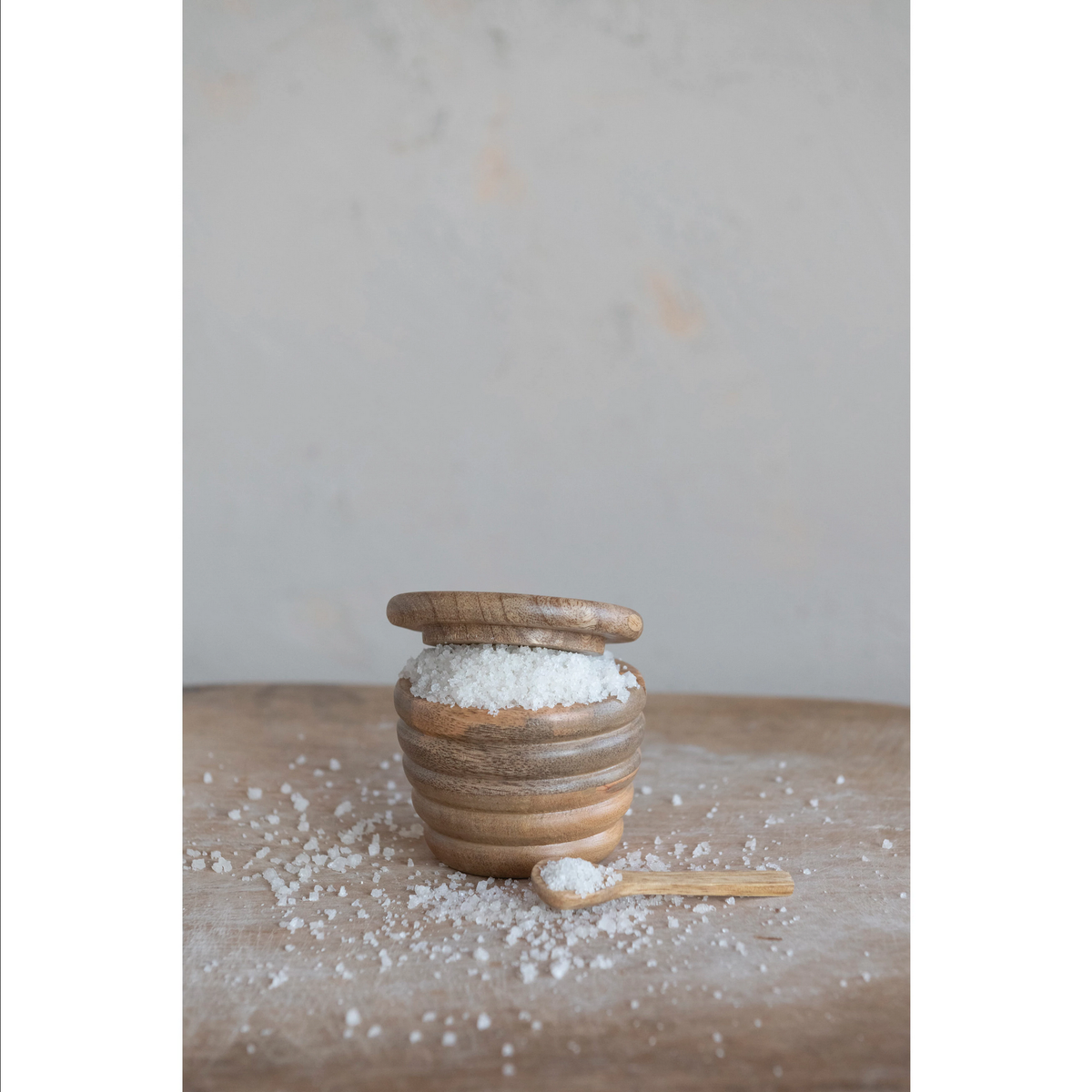 Carved Mango Wood Salt Cellar with Spoon — alternate view 2