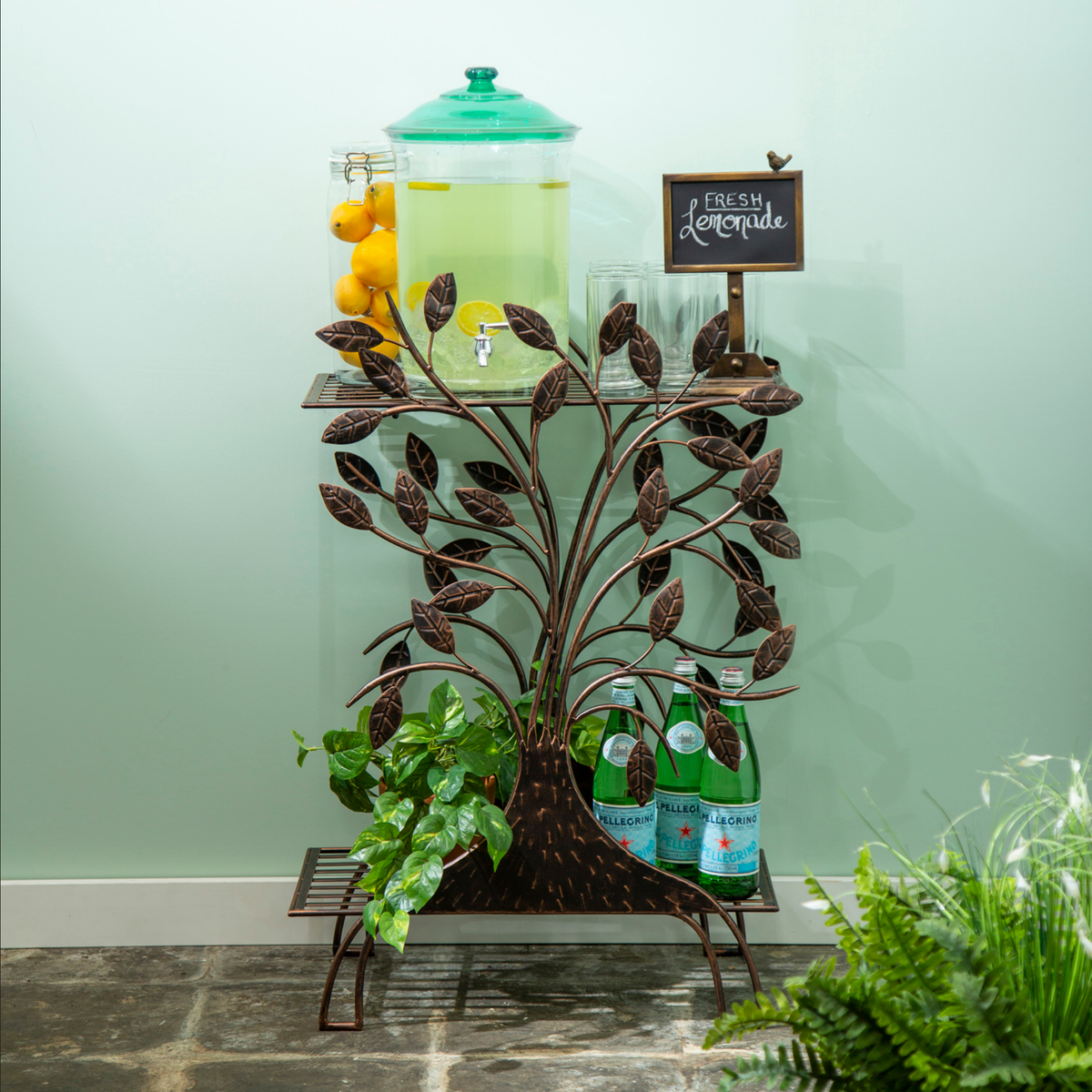Outdoor Potting Table / Storage Display, Bronze Tree of Life — alternate view 2
