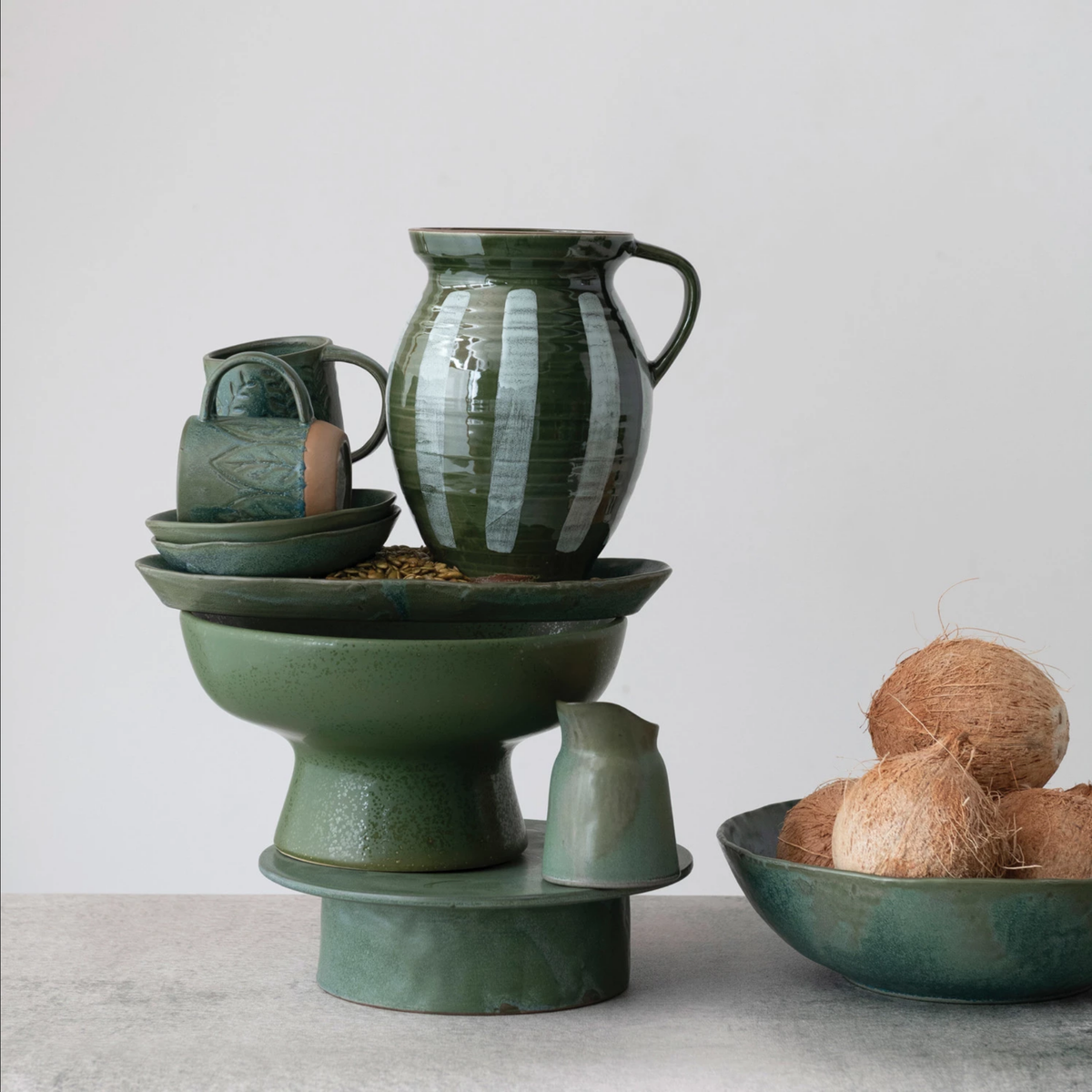 2 Quart Hand-Painted Stoneware Pitcher — alternate view 3