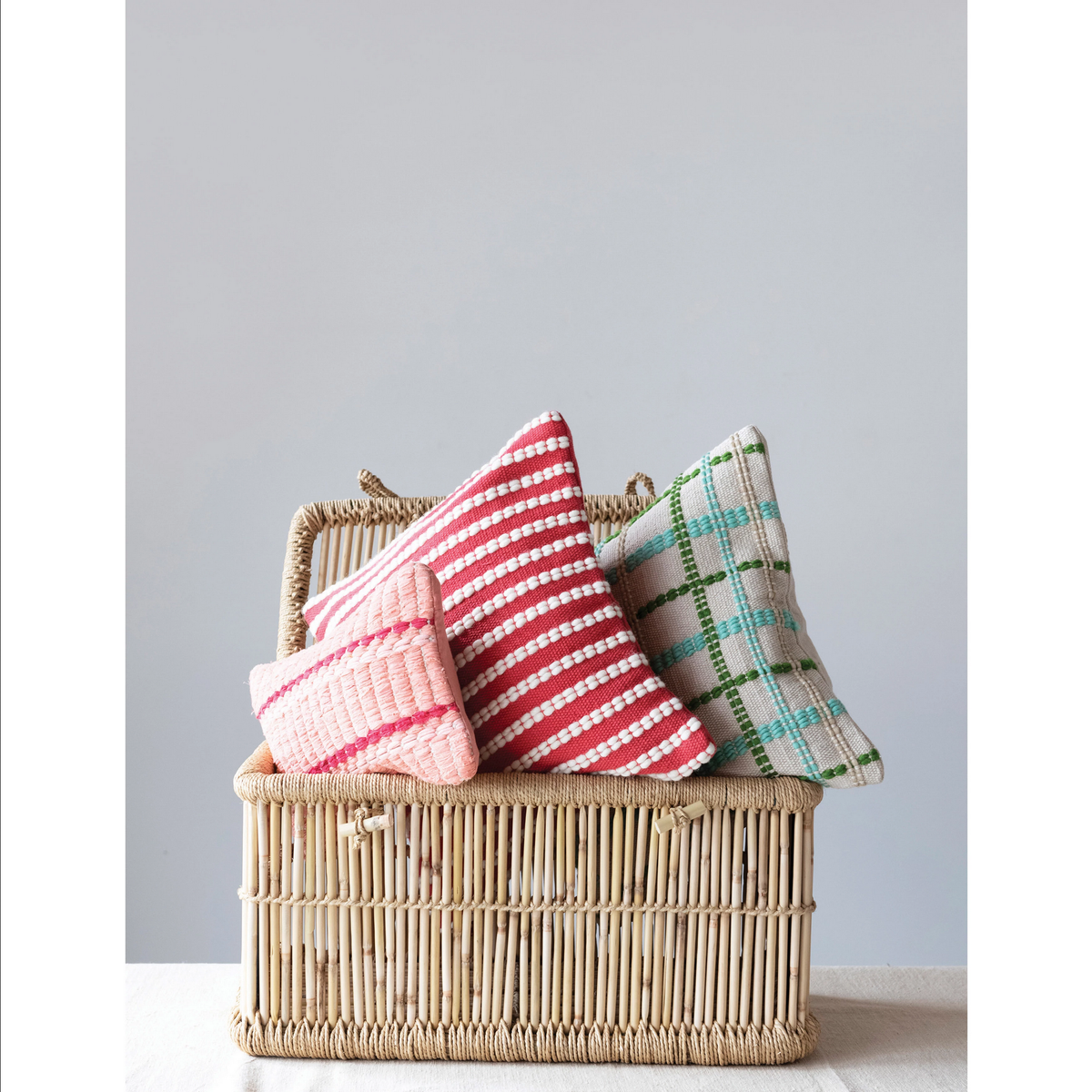 Woven Cotton & Wool Pillow with Grid Pattern, Multi Color Plaid — alternate view 2