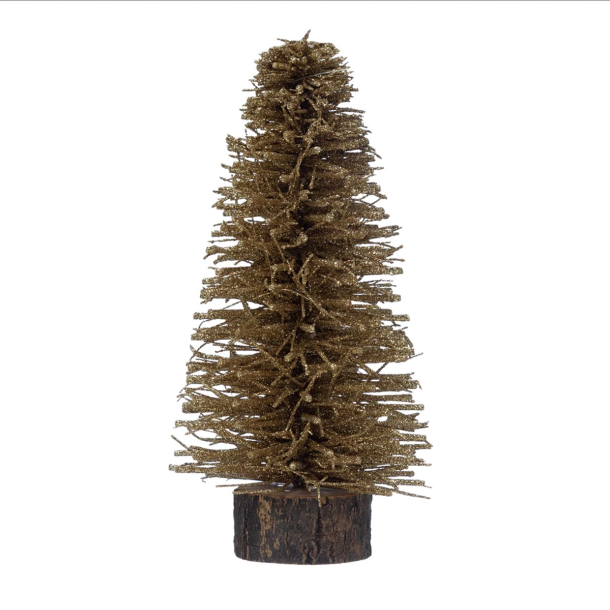 Sisal Bottle Brush Tree with Glitter and Wood Slice Base