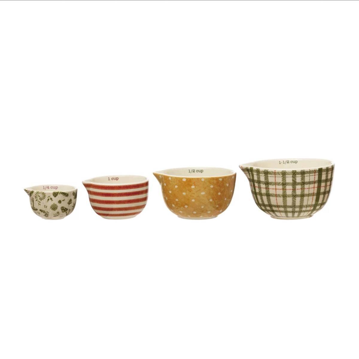 Cup Stoneware Measuring Cups with Patterns- Set of 4