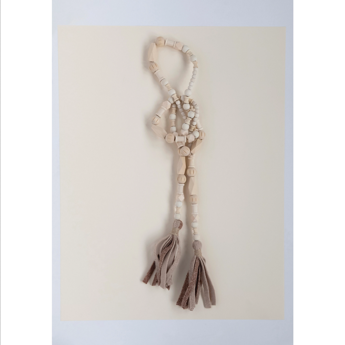 Paulownia Wood Bead Garland with Fabric Tassels — alternate view 2