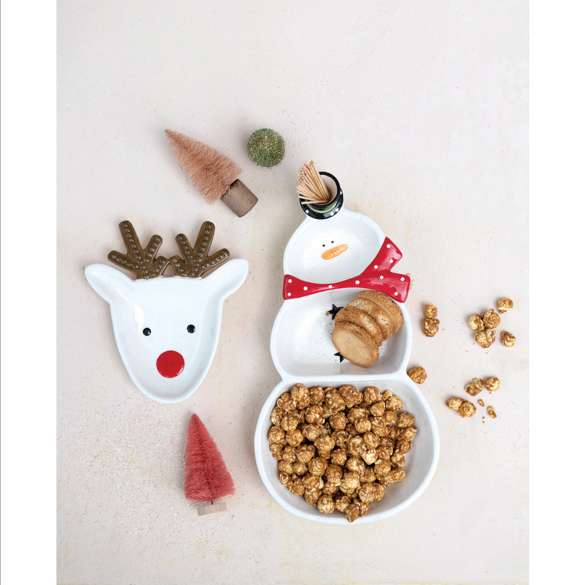 Stoneware Snowman Dish with Top Hat Toothpick Holder and 3 Sections — alternate view 2