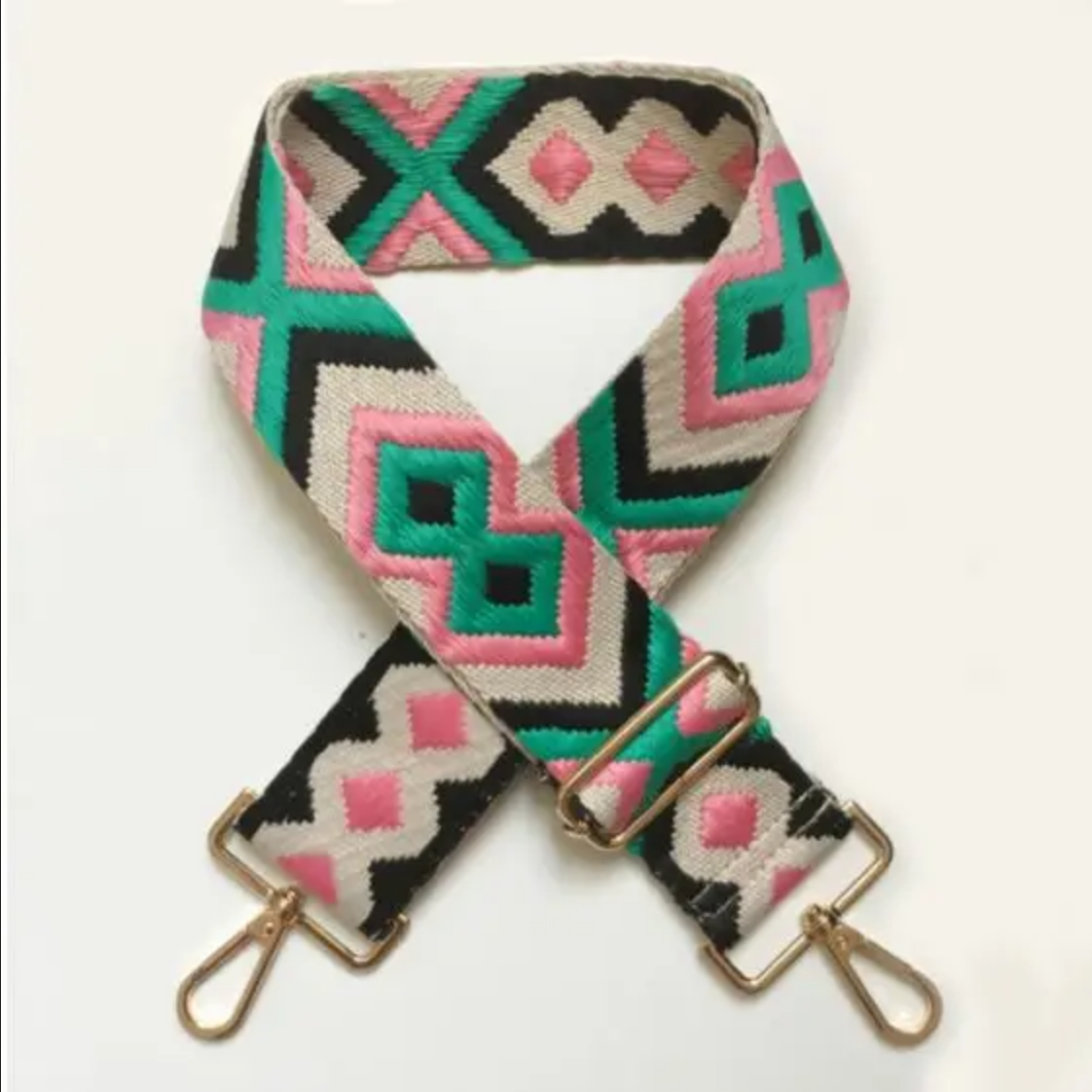 Pink and Green Woven "Guitar" Bag Strap