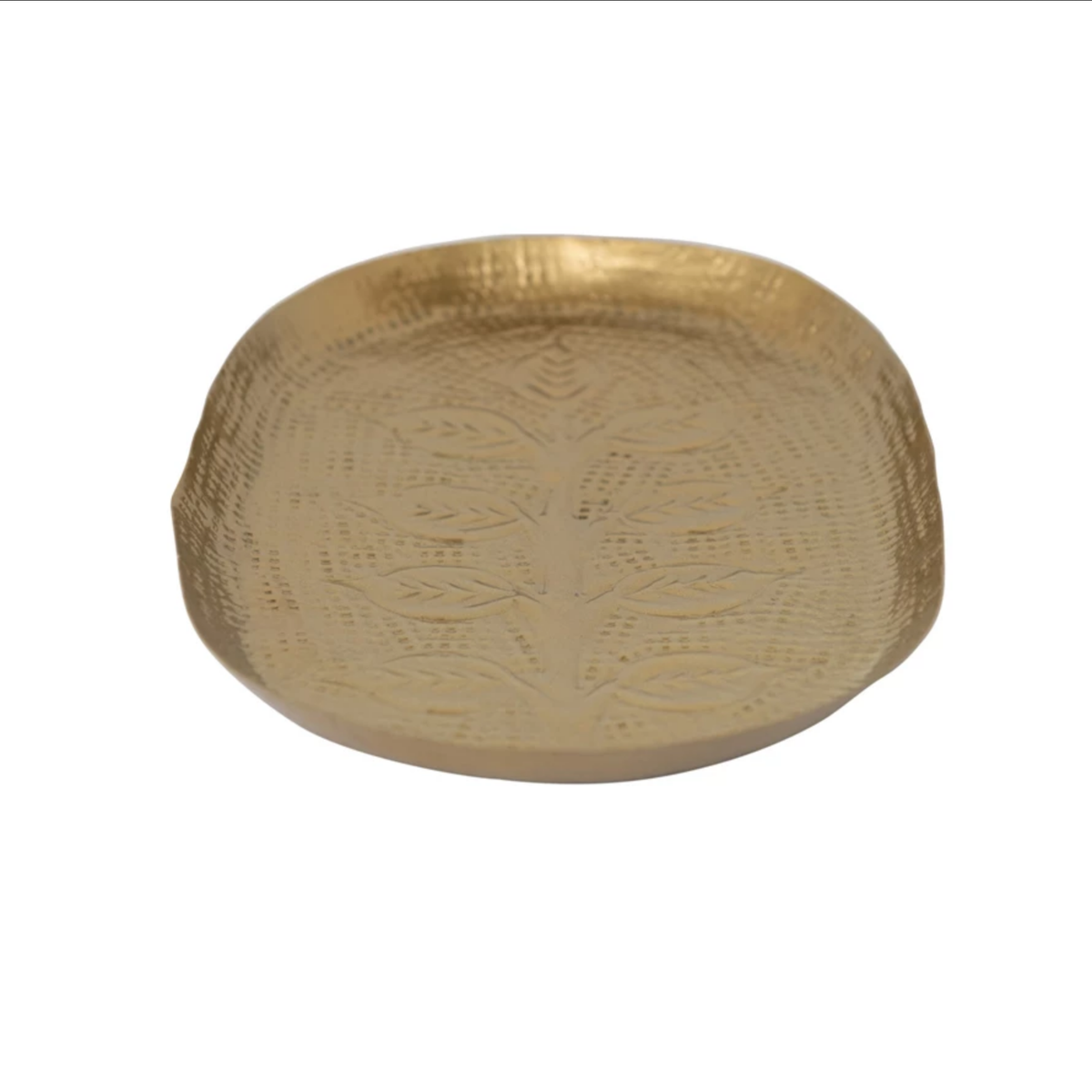 Decorative Debossed Metal Tray, Antique Gold Finish — alternate view 2