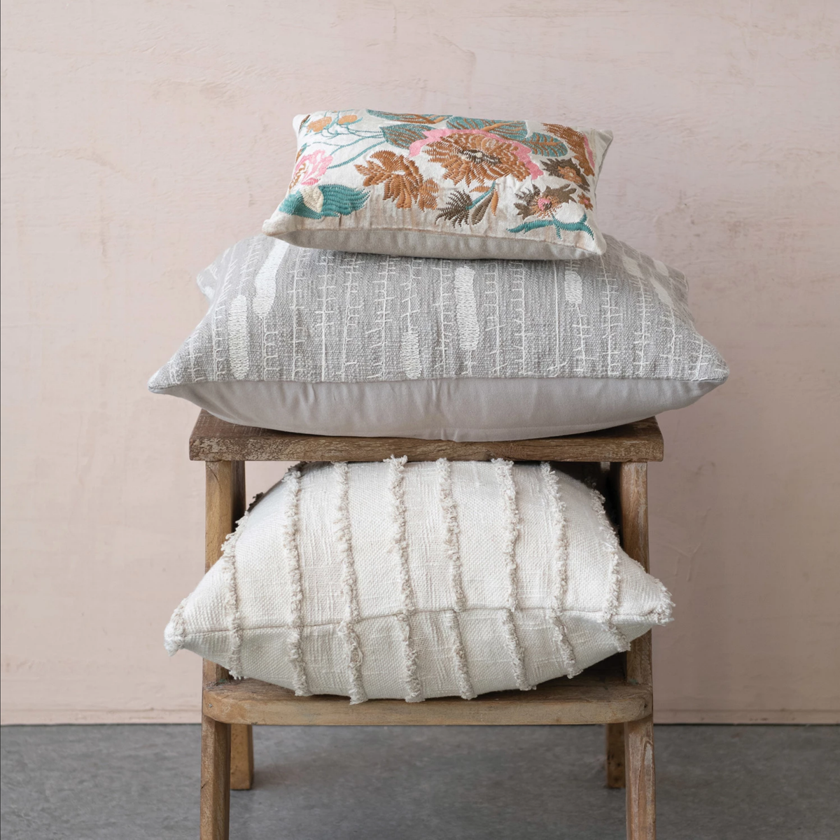 Cotton Lumbar Pillow with Embroidery — alternate view 2
