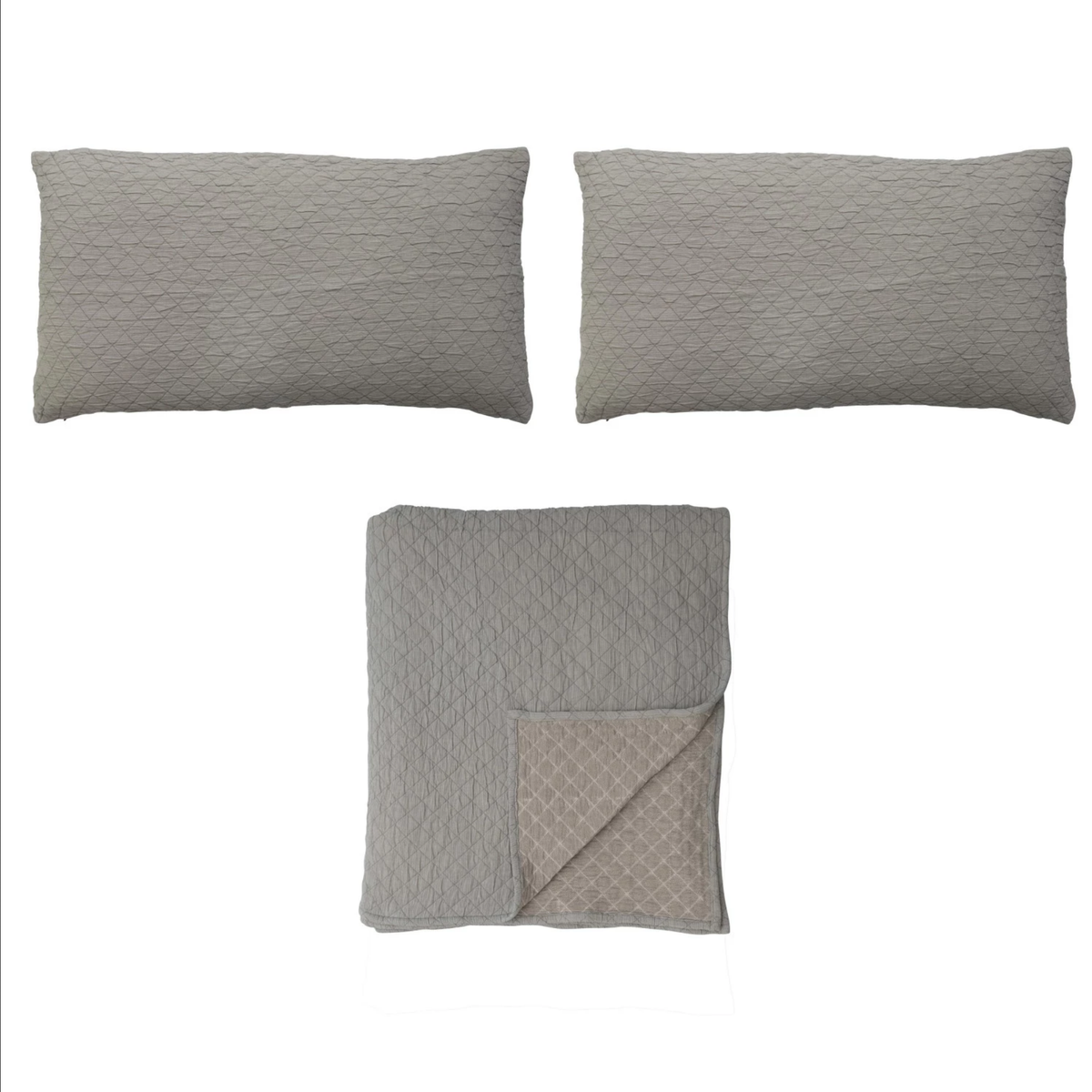Woven Cotton Quilted Jacquard Bed Cover w/ 2 Standard Shams, Queen, Set of 3 — alternate view 2
