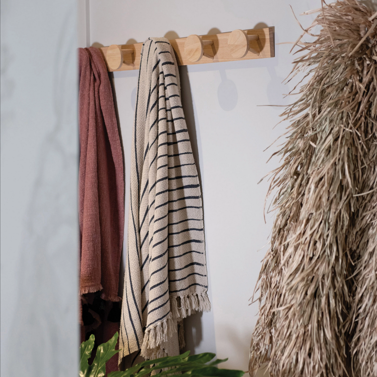 Rubberwood Wall Hook with Hooks — alternate view 2