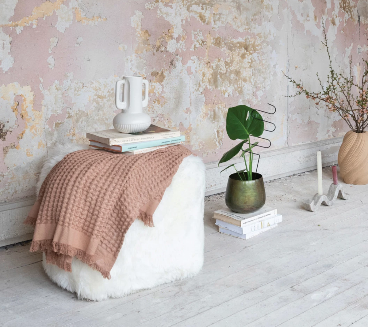 Mongolian Lamb Fur Pouf — alternate view 2