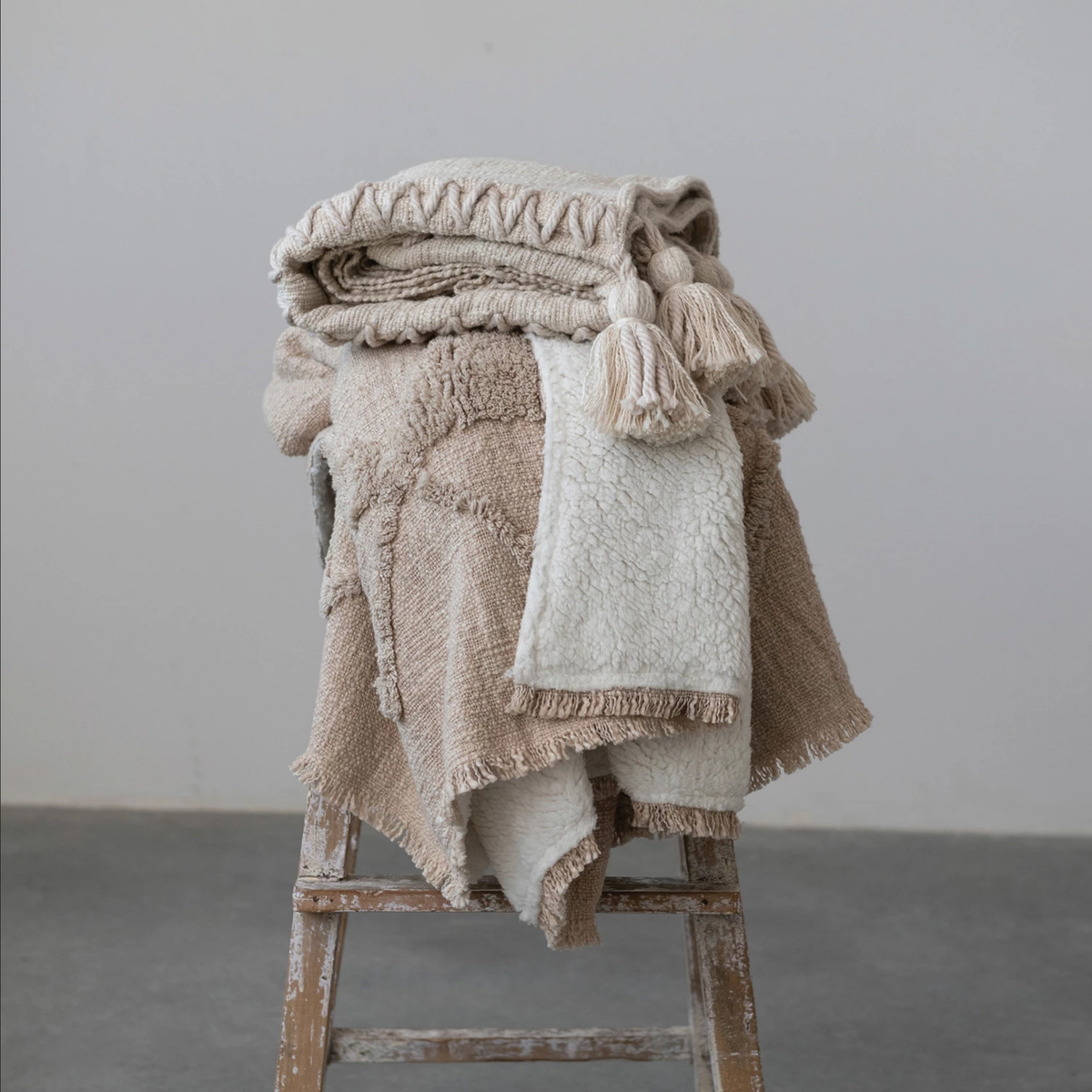 Cotton Blend Tufted Throw w/ Pattern, Fringe & Sherpa Back — alternate view 2