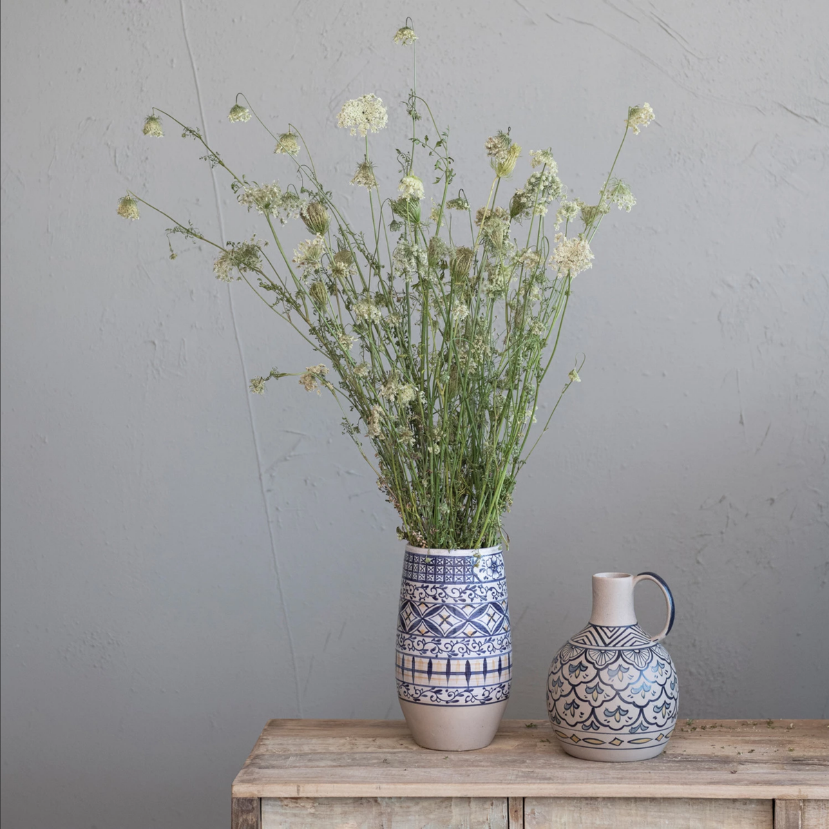 Hand-Painted Stoneware Vase, Blue & White — alternate view 2