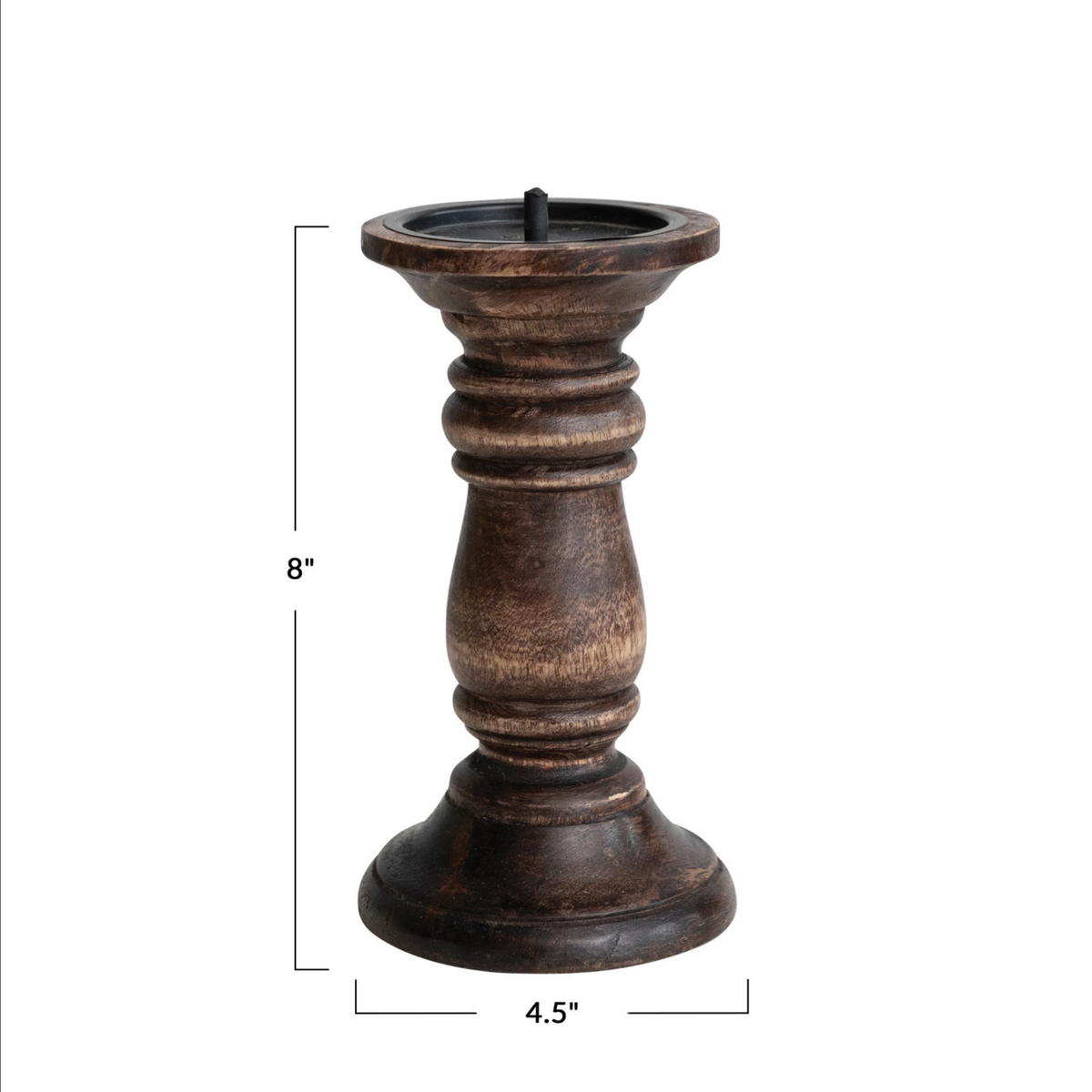 Hand-Carved Mango Wood Candle Holder, Espresso Finish — alternate view 2