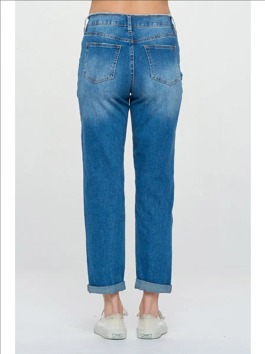 Medium Wash - High Rise Roll Up Boyfriend Jeans — alternate view 4