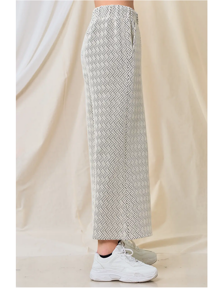 Textured Cropped Wide Pants- Cream/ Grey — alternate view 2