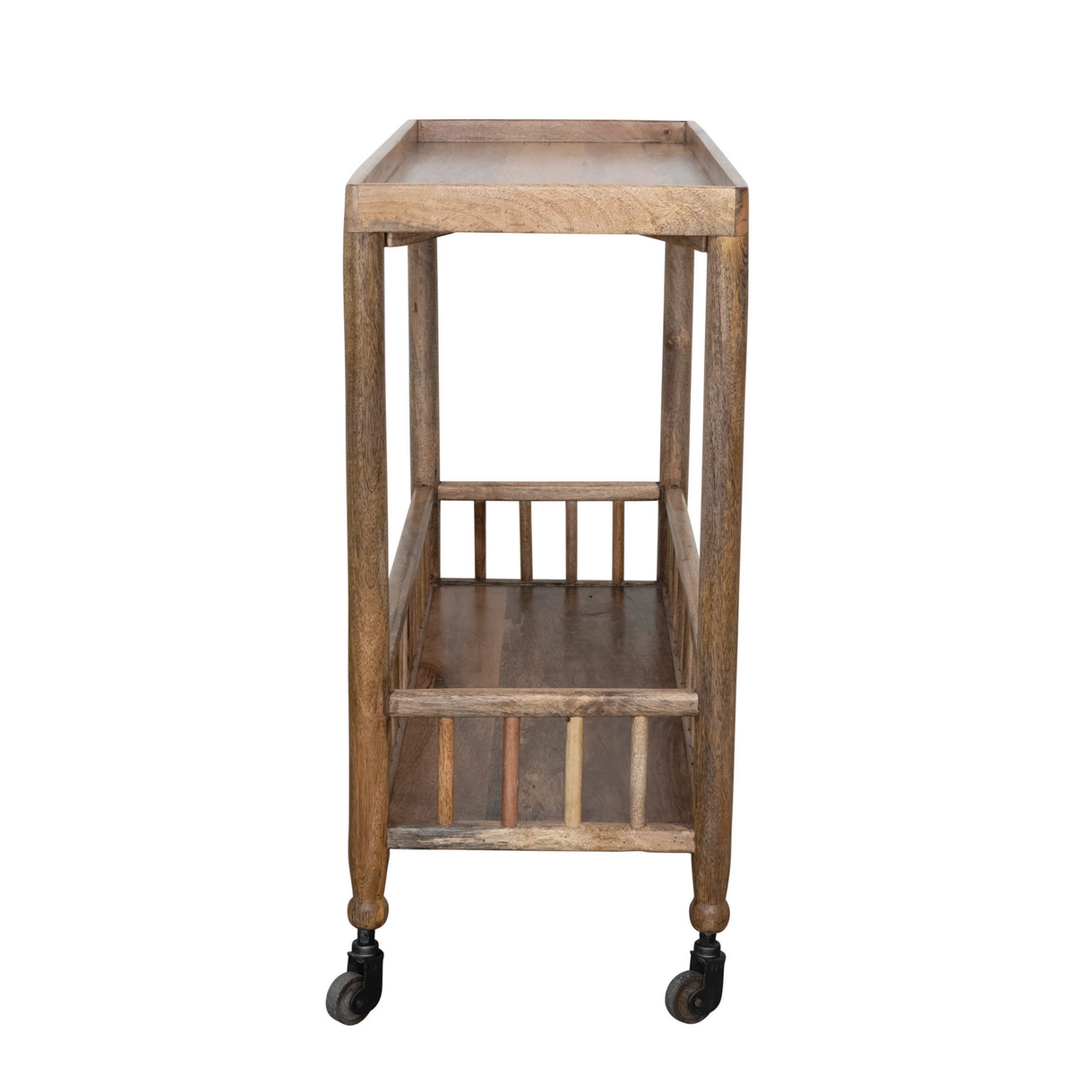 Mango Wood 2-Tier Bar Cart on Casters — alternate view 4
