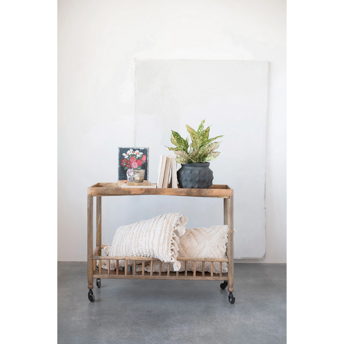 Mango Wood 2-Tier Bar Cart on Casters