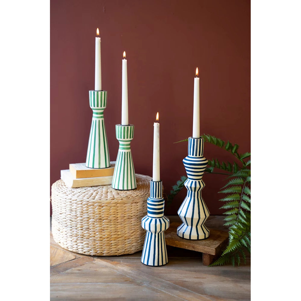 Set of 2 Hand-Painted Wooden Taper Candleholders - Blue — alternate view 4