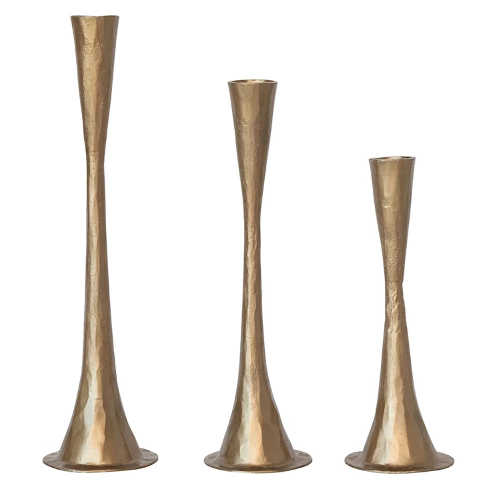Set of 3 Antique Brass Finish Cast Iron Taper Holders