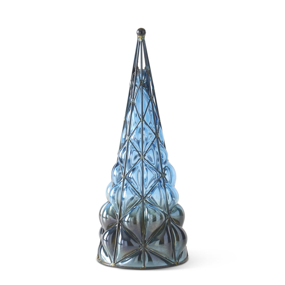 Set of 3 Blue Blown Glass Christmas Trees in Black Metal Frames — alternate view 5