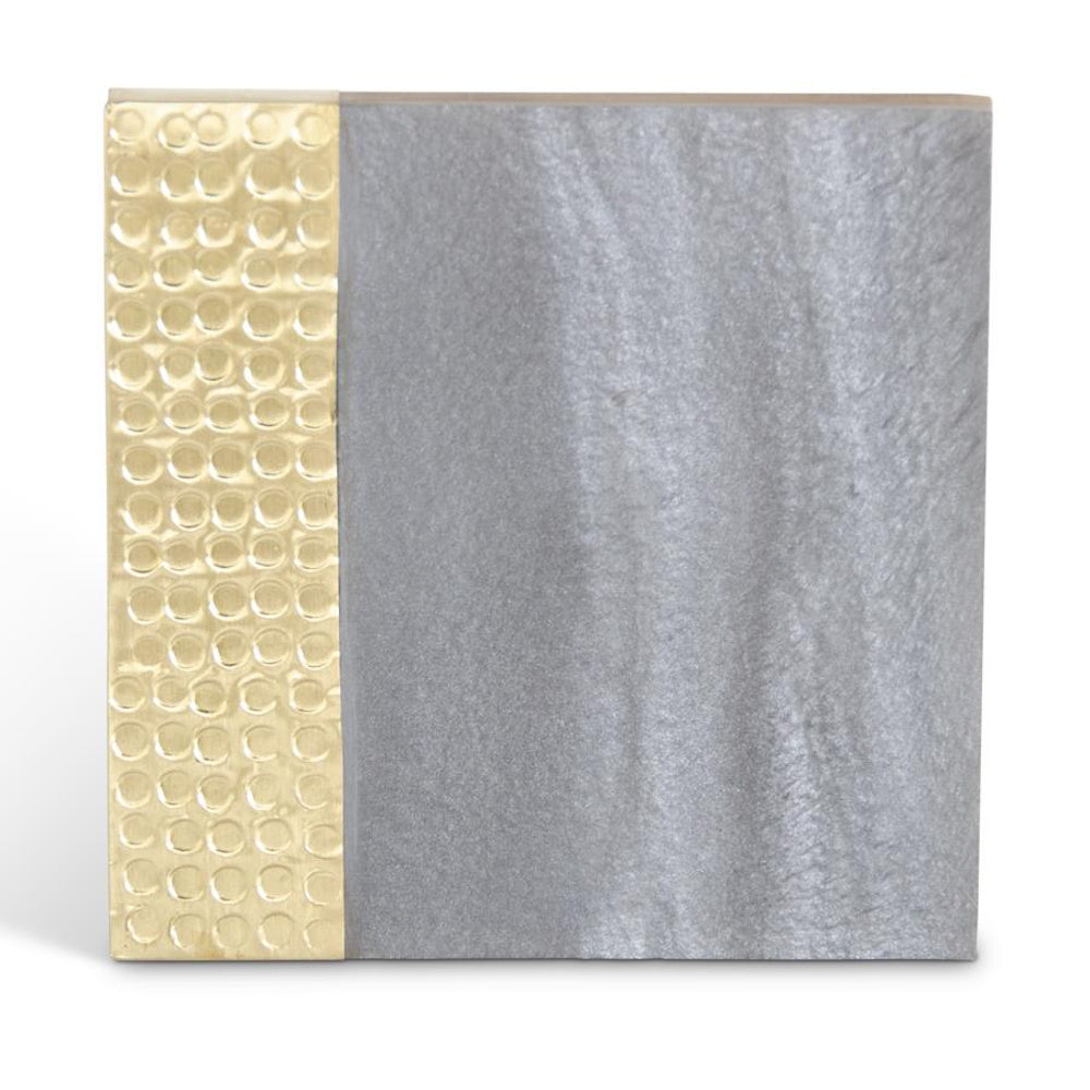 Set of 4 Gray Marbled Resin & Textured Brass Coasters — alternate view 2