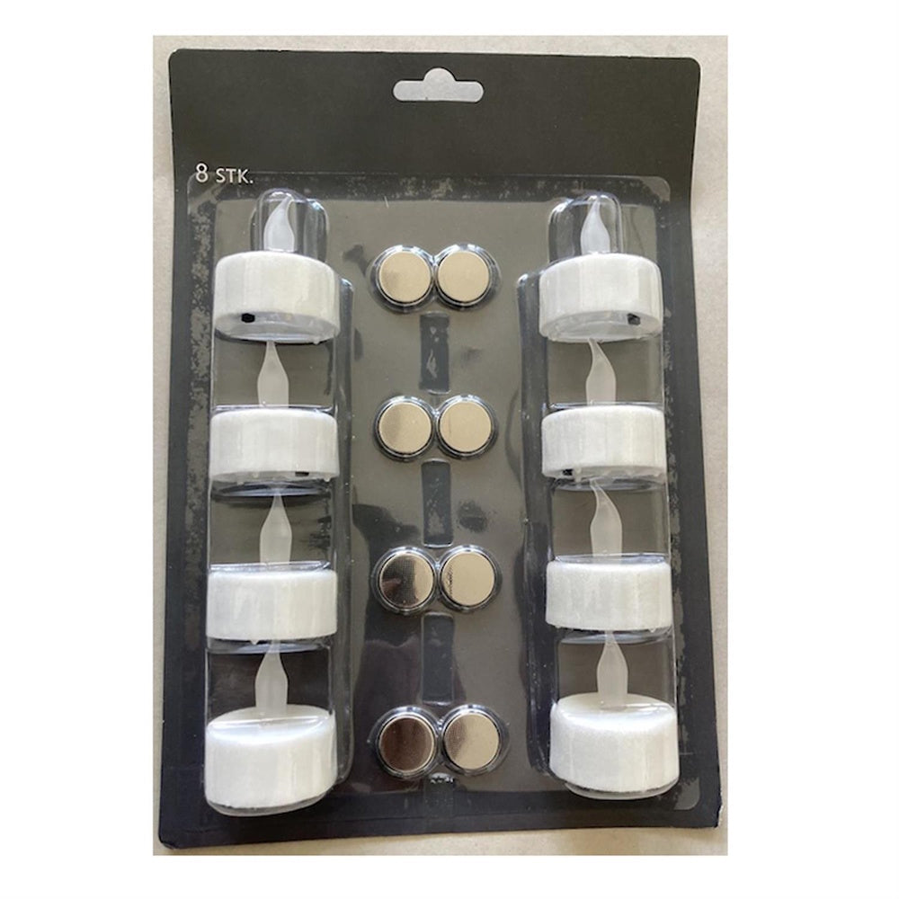 Set of 8 White Tealight Candles with Timers