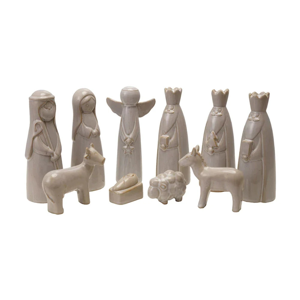 Set of 9 White Stoneware Nativity Set — alternate view 2