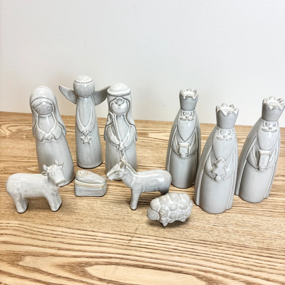 Set of 9 White Stoneware Nativity Set — alternate view 3