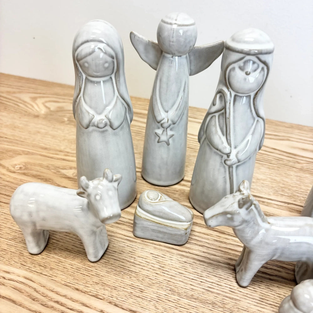 Set of 9 White Stoneware Nativity Set — alternate view 5