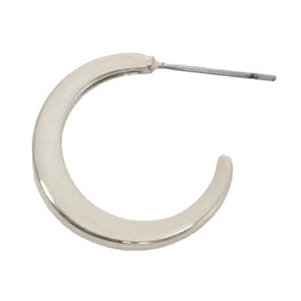 Silver flat mid-hoop post earring with a polished finish on a white background.